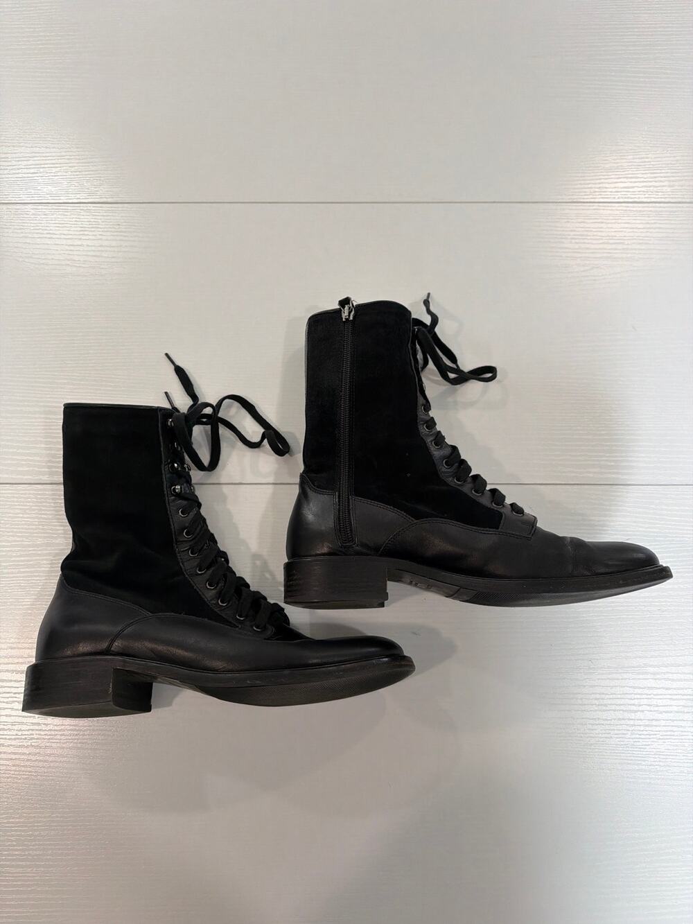 Aquatalia Leather and Suede Lace Up Boots Black Size 8